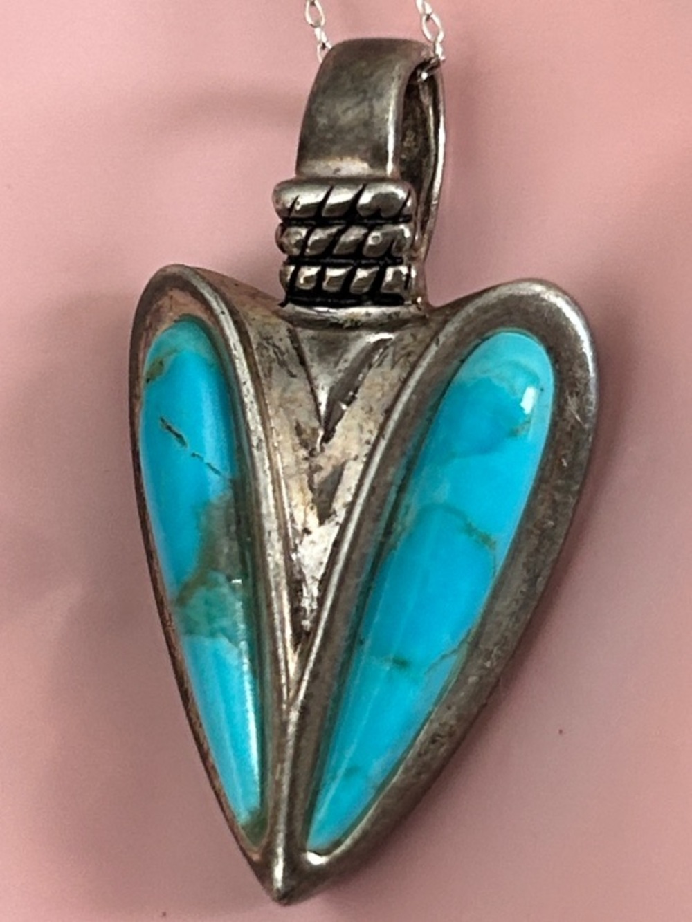 Vintage NK Thailand Sterling Silver 925 Turquoise Heart Arrowhead Necklace - Picture 4 of 5